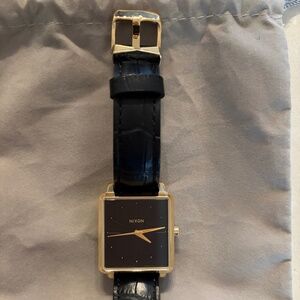 NIXON K Squared Watch – Gold with Embossed Leather Strap